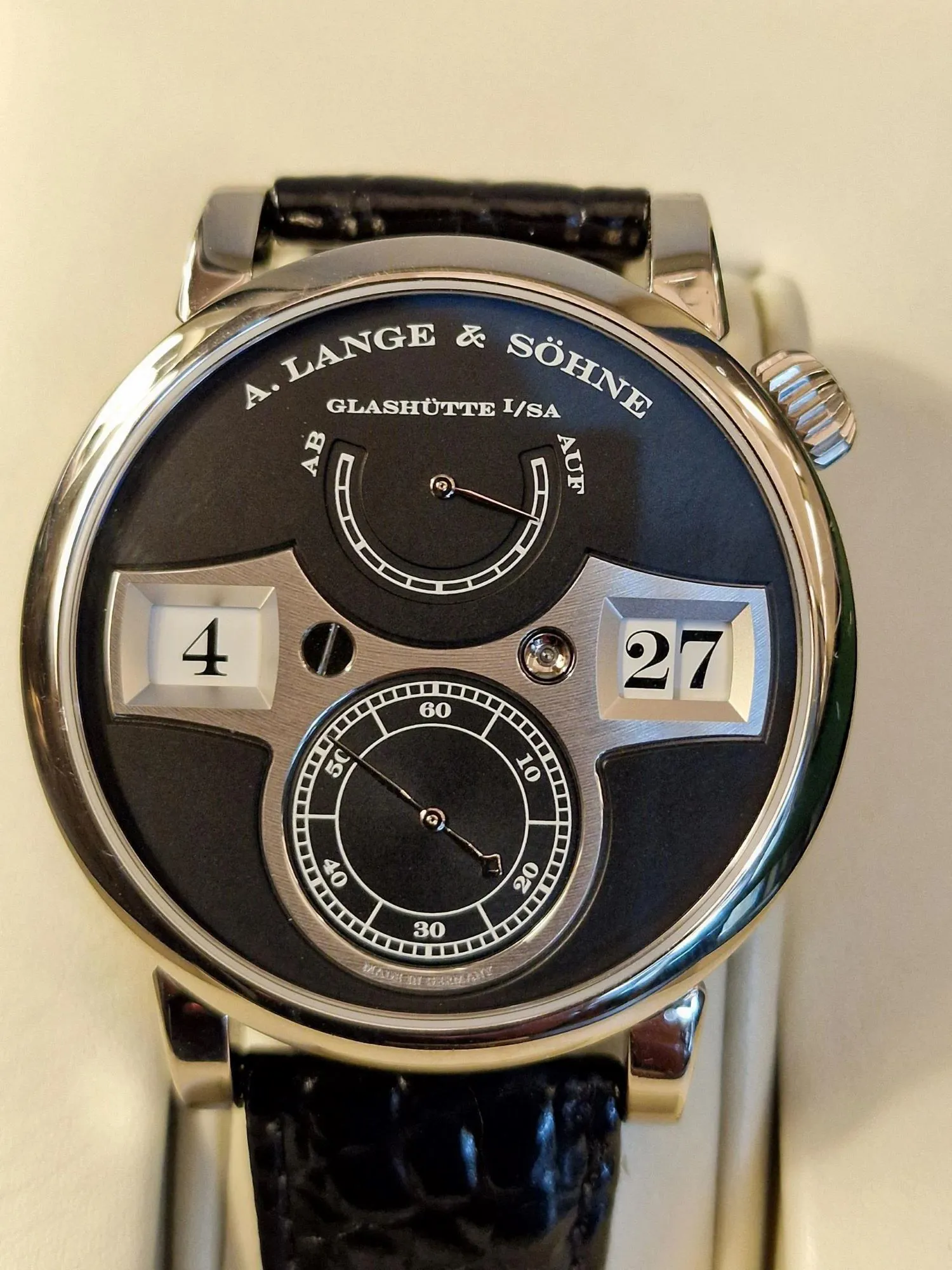 A. Lange & Söhne Lange Zeitwerk 140.029 42mm 18k white gold Black 6