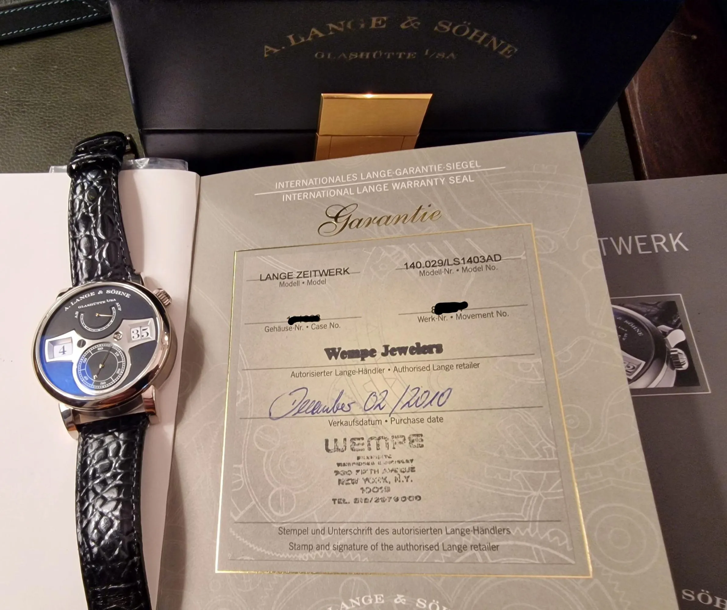 A. Lange & Söhne Lange Zeitwerk 140.029 42mm 18k white gold Black 7