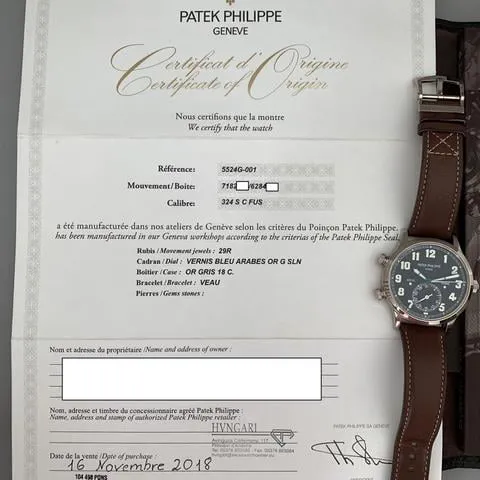 Patek Philippe Calatrava Pilot Travel Time 5524G-001 42mm White gold Blue 2