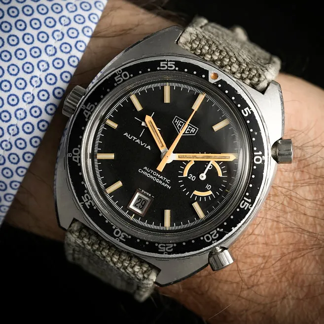 Heuer Autavia 1563 42mm Stainless steel noir