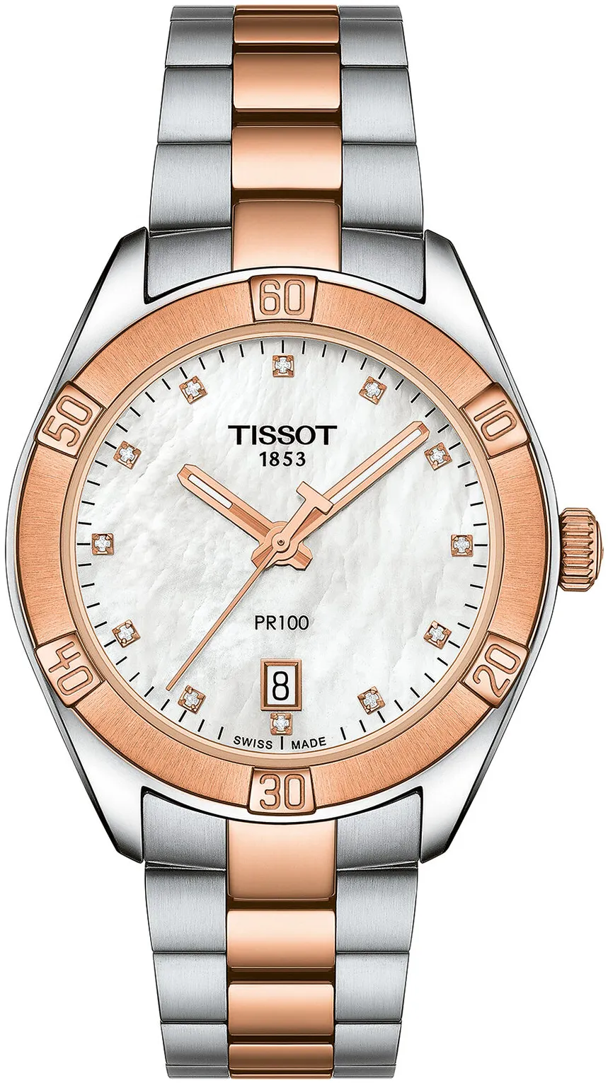 Tissot PR 100 T101.910.22.116.00 36mm Rose gold and Stainless steel and Black DLC White Mother of Pearl