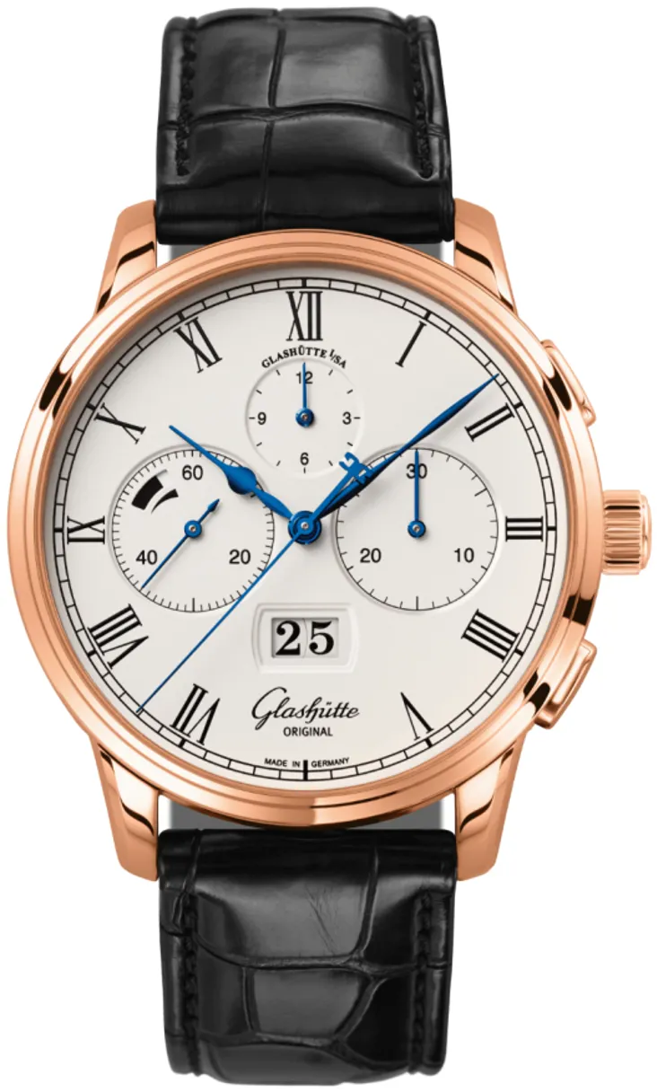 Glashütte Senator Chronograph Panorama Date 1-37-01-01-05-30 42mm Rose gold and 18k rose gold Silver