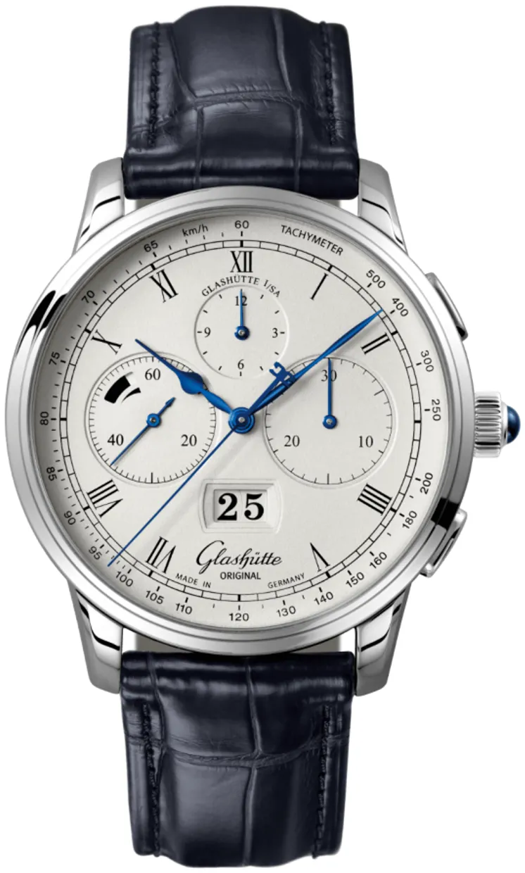 Glashütte Senator Chronograph Panorama Date 1-37-01-02-03-30 42mm Platinum Silver