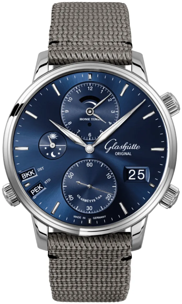 Glashütte Senator Cosmopolite 1-89-02-05-02-66 44mm Stainless steel Blue