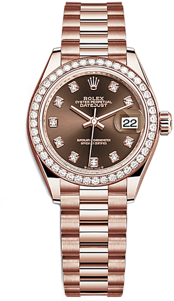 Rolex President 279135CRDDP 28mm Rose gold and 18k rose gold Brown