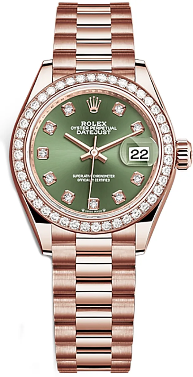 Rolex President 279135SRDDP 28mm Rose gold and 18k rose gold Green