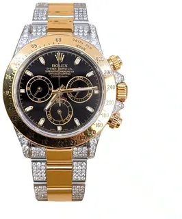 Rolex Daytona 116523 Stainless Steel$Yellow Gold$Aftermarket Diamonds Black