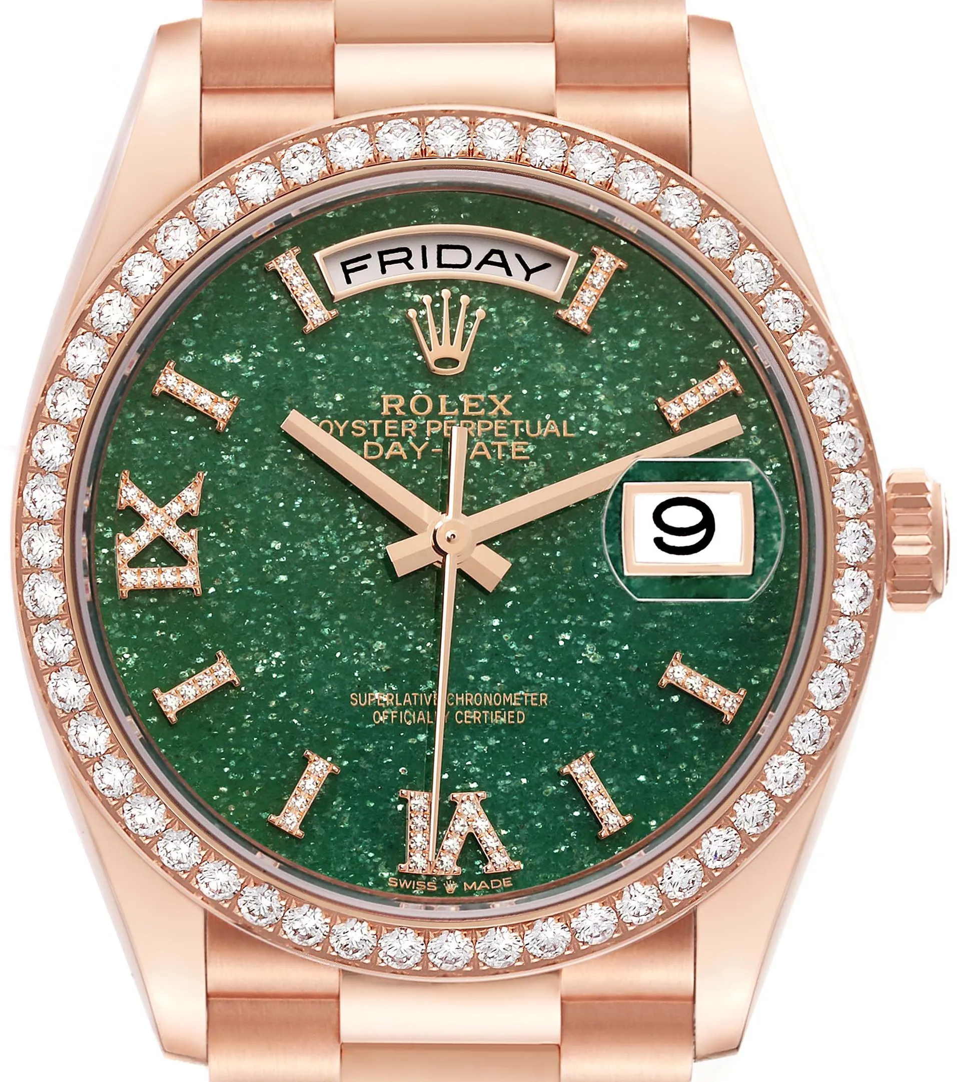 Rolex Day-Date 128345RBR-0068 36mm Everose gold Green