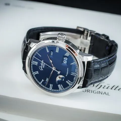 Glashütte Senator Perpetual Calendar 100-02-07-12-30 42mm Stainless steel Blue