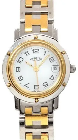 Hermès Clipper 24mm Yellow gold and Stainless steel White