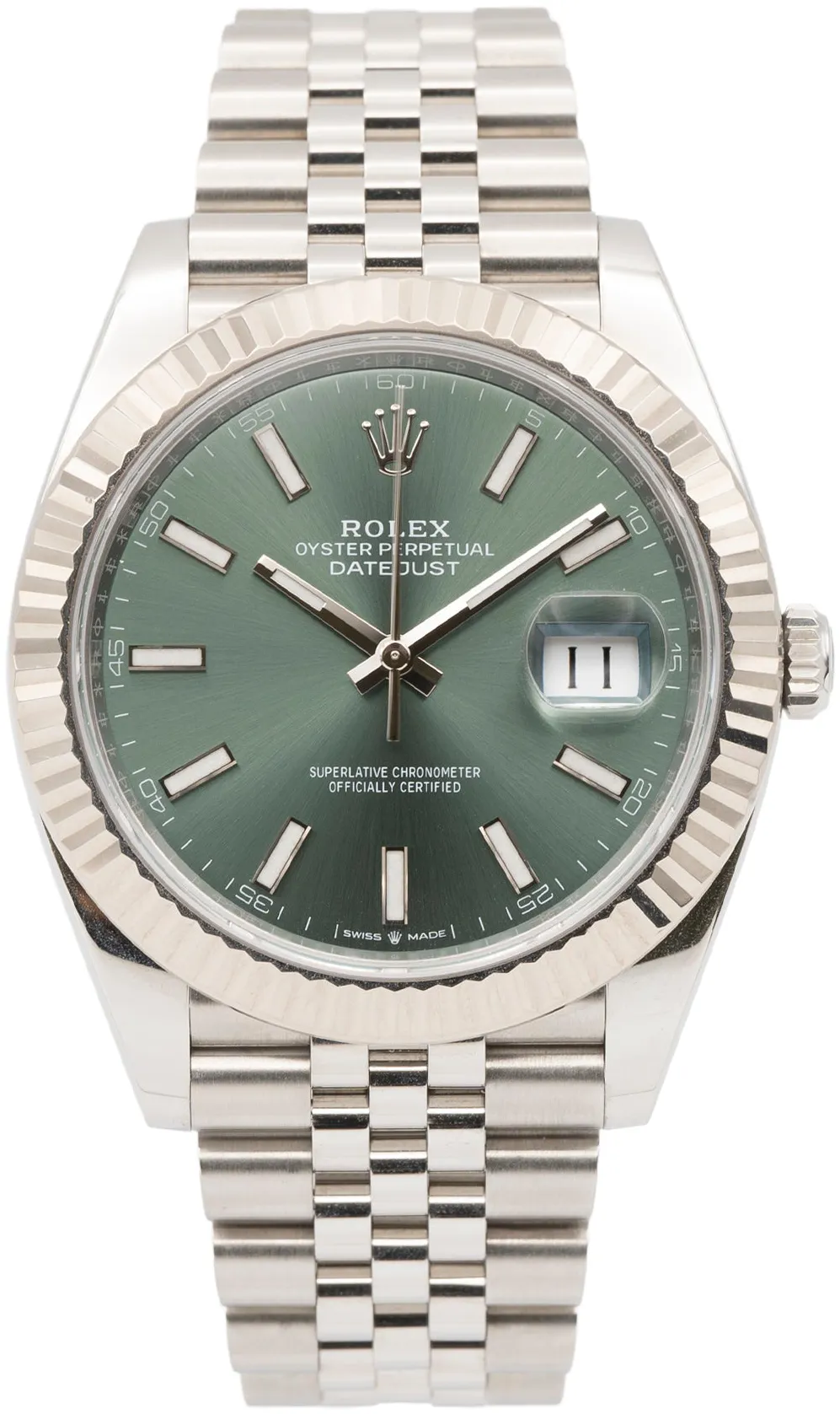 Rolex Datejust 41 126334 41mm White gold and Stainless steel Mint Green Baton