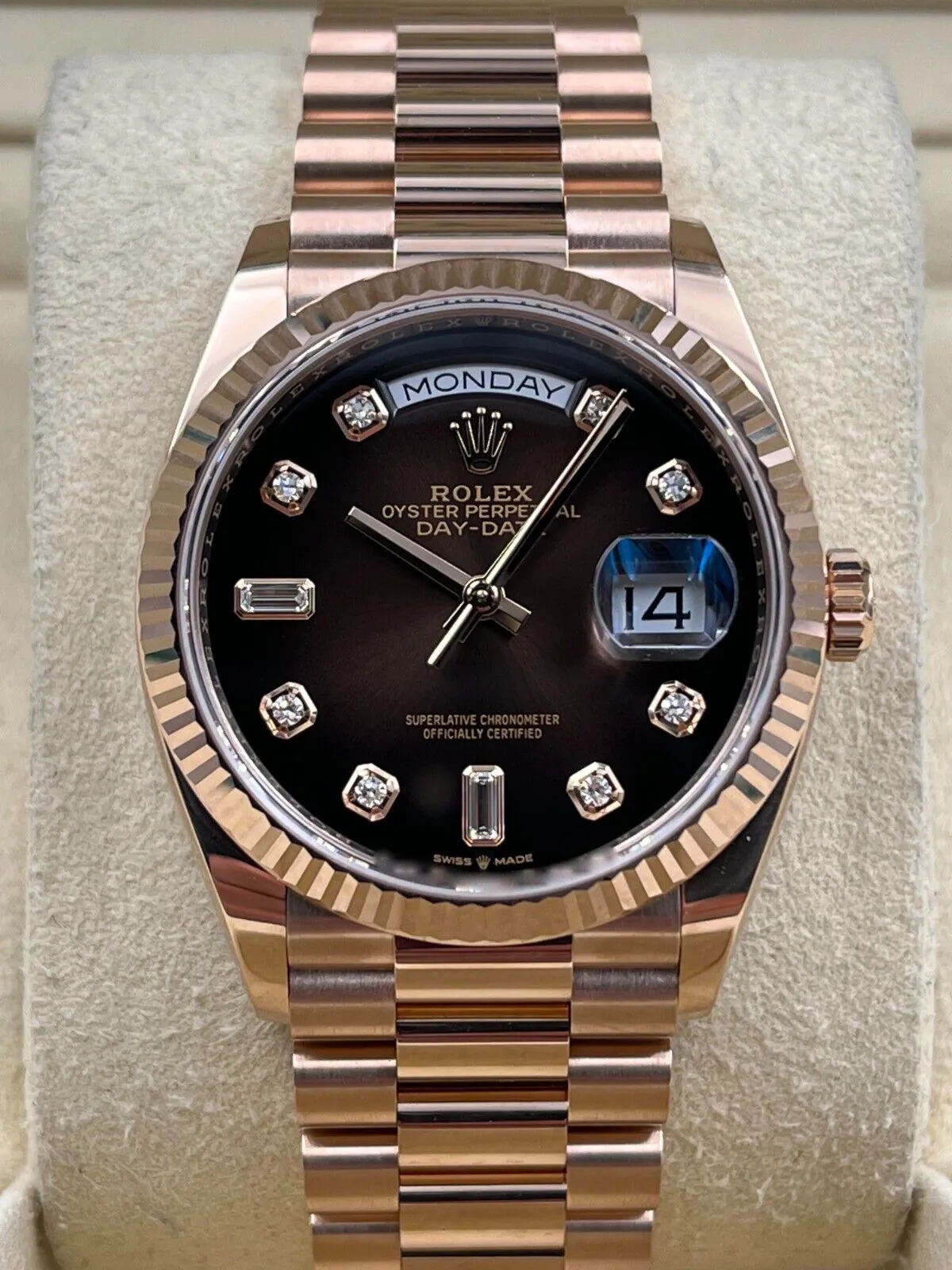 Rolex Day-Date 128235A 36mm Rose gold Brown