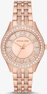 Michael Kors Harlowe Pave Ladies MK4710 38mm Rose Gold PVD Golden