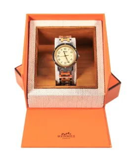 Hermès Clipper Stainless steel and Gold Tone Beige