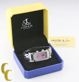 Jacob & Co. Angel JCA18L 24mm Stainless Steel$Pave Diamonds Pink Textured