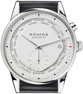 NOMOS Zürich World Time 40mm Stainless steel galvanised white