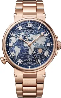 Breguet Marine Hora Mundi 5557br/ys/rw0 43.9mm 18kt Rose Gold Blue