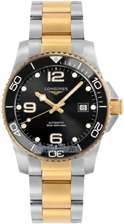 Longines HydroConquest L3.781.3.56.7 41mm Yellow gold and Stainless steel Black