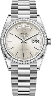 Rolex Day-Date 36 128349RBR 18k white gold Silver