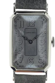 Longines Gents rectangular very early Wristwatch White gold 2-tone silvered