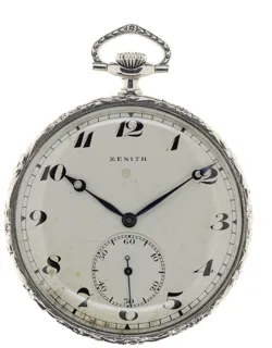 Zenith Mans open face Lepine Pocket Watch Art Deco decorated silver 800 o/oo Silver