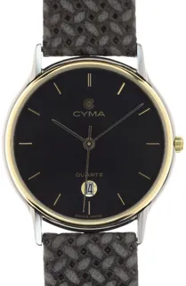 Cyma Ladies / Unisex elegant and flat Wristwatch 5297 two toned yellow gold / silvered u2013 plated$Stainless Steel Back Black