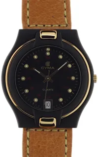 Cyma Gents / unisex elegant and flat Wristwatch 5346 9.167.801 black-plated$yellow gold$stainless steel Black