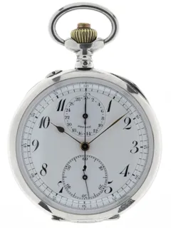 Anonymous Mans open face Chronograph Pocketwatch 56.022 Silver$Guilloche White