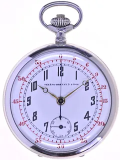 Anonymous Mans open face Chronograph Pocketwatch Tu00e9lu00e9fo Brevet 47166 47166 Stainless steel White