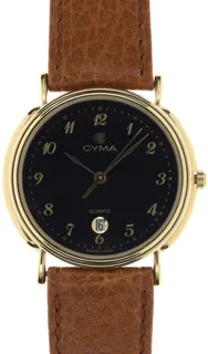 Cyma Gents / Unisex elegant and flat Wristwatch 5335 Yellow gold Black