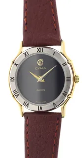 Cyma Ladies / Unisex elegant and flat Wristwatch 5331 Yellow gold and Stainless steel Black