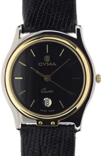 Cyma Ladies / Unisex elegant and flat Wristwatch 5316 Yellow gold and Stainless steel Black and Red