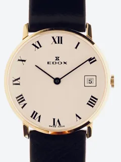 Edox Gents elegant and flat Wristwatch 65.261-311 Yellow gold and Stainless steel White