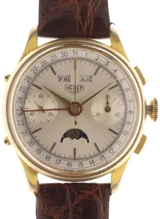 Heuer Gents manual wind Calendar Moon Phase Chronograph Wristwatch Yellow gold Silver