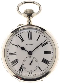 Saxonia Gents big open face Case Pocket Watch 64.6mm Nickel White