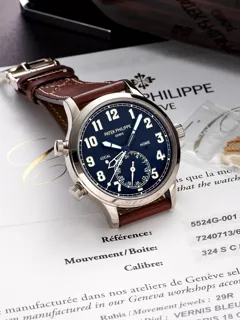 Patek Philippe Calatrava Pilot Travel Time 5524G-001 42mm White gold Blue