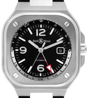 Bell & Ross GMT Black Dial Steel Mens Watch BR05 BR 05 satin-polished stainless steel Black