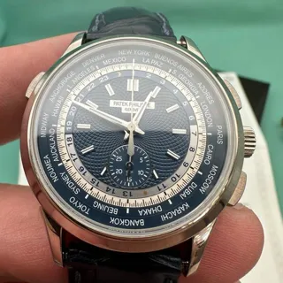 Patek Philippe World Time Chronograph 5930G-010 39.5mm White gold Blue