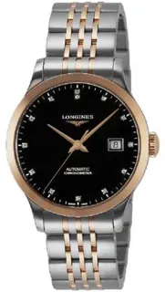 Longines Record L2.820.5.57.7 38.5mm Rose gold and Stainless steel Black