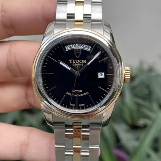 Tudor Glamour Date-Day 56003-CM9-DC702 39mm Yellow gold and Stainless steel Black