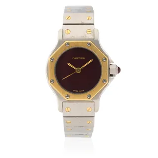 Cartier Santos Octagon 25mm Yellow gold and Stainless steel Burgundy