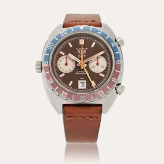 Heuer Autavia GMT 1163 42mm Stainless steel Brown