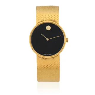 Movado 23mm 18k yellow gold Black