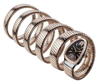 Bulgari Serpenti Tubogas 35mm stainless steel$18kt rose gold Black