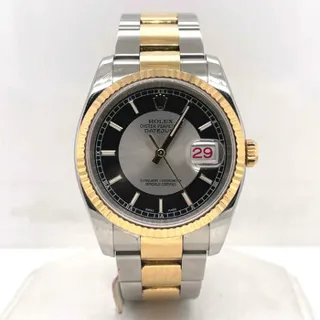 Rolex Oyster 116233BKSSO Stainless Steel$18kt Yellow Gold Black and Silver