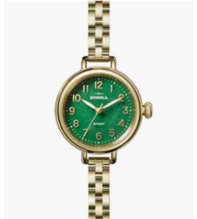 Shinola The Birdy S0120283779 34mm Gold plated stainless steel Green aventurine