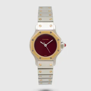 Cartier Santos 0907 24mm Yellow gold and Stainless steel Burgundy