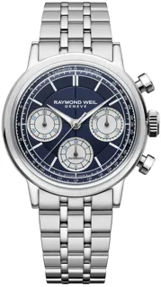 Raymond Weil Millesime 39.5mm Stainless steel Blue Index$Silver Counters