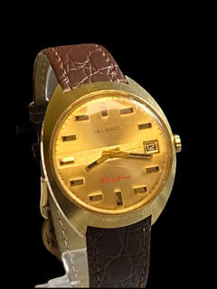 Helbros Electric Gents Dress Watch gold plated$steel back