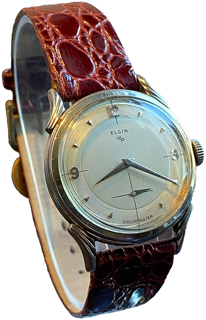 Elgin Shock Master 681 white gold plated$steel satin silver